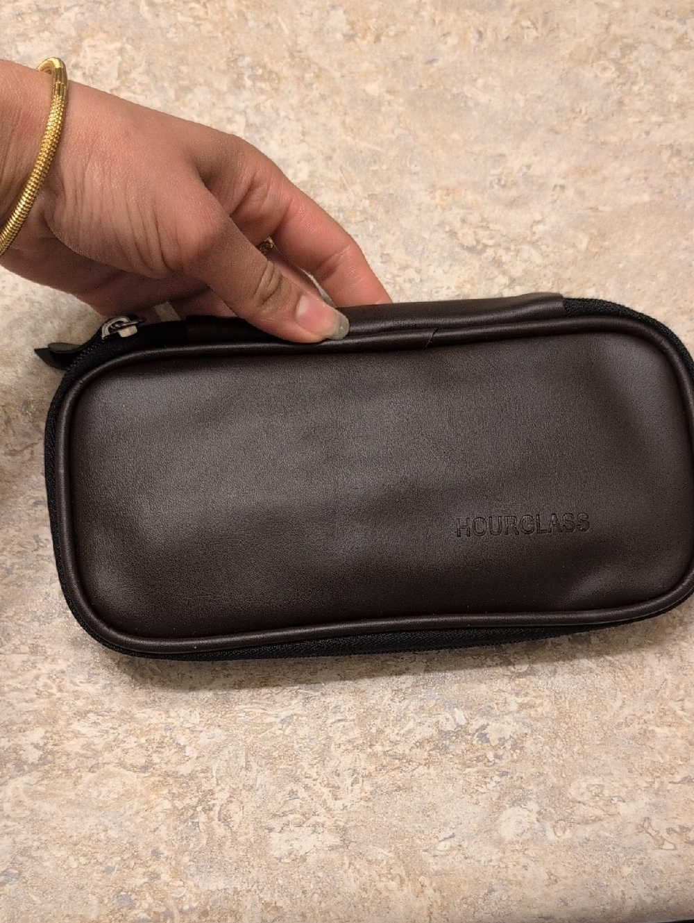 Hourglass Inspired Brown Faux Leather Travel Pouch Make Up Brushes